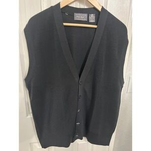 Lord & Taylor Mens Italian Merino Wool Cardigan Vest Black V-Neck Button Front L